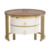 Round Glass Coffee Table For Living Room Nest of Tables Set of 2, Brown/White