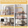 Rolling Clothes Drying Rack Adjustable Double Rods Garment Rack-Golden