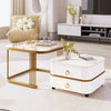 Coffee Table Square Nest of Tables Side Table with Drawers Storage & Glass Top
