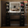 Black Dressing Table Wood Makeup Desk with LED Mirror 7 Drawers Shelves Bedroom