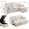 L-Shaped Sofa Bed 3 Seater Couch Pull Out Sectional Couch Bed Corner Sofa Beige