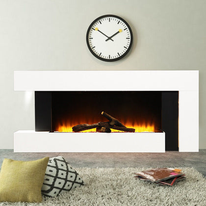 52'' LED Electric Fireplace Wall Mounted Stand Fire Flame Heater White Surround