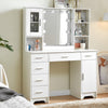 White Dressing VanityTable Wood Makeup Desk with LED Mirror 6 Drawers 2 cabinet