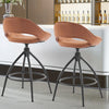Hollow Backrest Swivel Bar Stool Set Brown PU Coated Iron Legs 2pcs