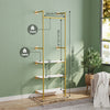 Large Industrial Pipe Clothes Rail Gold Garment Rack 3 Tier Wooden Shelf Closet
