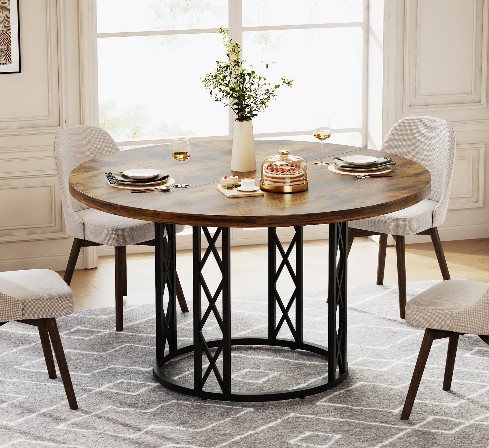 Diners Table Only Tribesigns Round Dining Table for 4-6 People, 120 CM Kitchen Table, ON ...