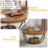 2-Tier Round Coffee Table with Storage Shelves, Industrial Wooden Center Table