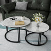 Round Coffee Table Set of 2 Nesting Table Slate Marble White Tabletop End Tables