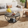Round Coffee Table, Wooden 2-Tier Circle Coffee Table with Storage Shelves,Grey