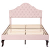 Double Size Bed 4ft6 Velvet Upholstered Slatted Bed Frame with Headboard Pink