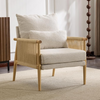 Rattan Armchair with Cushions – Mid-Century Lounge Chair in Light Grey Fabric