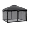 4x3.25m Metal Gazebo Garden Pavilion Canopy with 2-Tier Roof and Tulle Netting