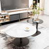 2pcs Round Coffee Table Set Thicken Solid Slate & Glass Tabletop Bedside Table