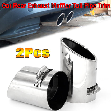 2x Universal Car Steel Chrome Exhaust Rear Tail Dual Muffler Tip Pipe End Trim