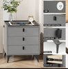 LED Bedside Table Wireless Charging Side Cabinet Nightstand with 3 Drawers Gray