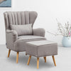 Linen Fabric Wingback Armchair Scallop Back Lounge Sofa w/Footstool &Cushion Set