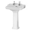 Traditional 590mm Wash Basin & Full Pedestal 2 Tap Holes Bathroom Sink Ceramic