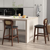 Set of 2 Bar Stools Dining Counter Height Chair Padded Seat With Rattan Backrest