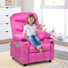 Larger Kids Recliner Chair Adjustable Velvet Fabric Lounge Sofa Recliner-Pink