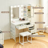 White Dressing VanityTable Makeup Desk with LED Mirror 5Drawers Charging Station
