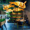 Wooden Rattan Pendant Light Fish Shape Hanging Ceiling Lamp LED Chandelier Shade