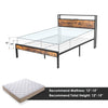 4ft6 Metal Bed Frame with Wood Headboard and Footboard/Heavy Duty Slat Support
