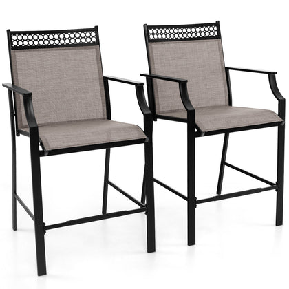 2 PCS Outdoor Patio Chair Fabric Bar Stool Metal Frame Counter Height Chairs