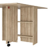 Mobile Wood Folding Dining Table Drop Leaf Rolling Desk with 2 Storage Shelves