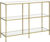 Modern Style Console Table with 3 Tier Shelf and Tempered Glass, Gold