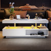 Coffee Table White High Gloss Tea Table with LED RGB Lights 2 Drawer Storage