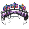 Flamaker L Shaped Gaming Desk with LED & Power Strip 150x150cm Computer Table