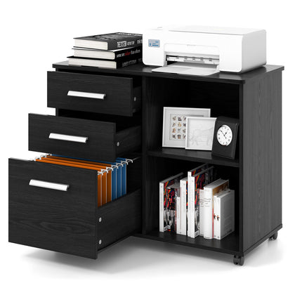3-Drawer File Cabinet Mobile Lateral Filing Cabinet Printer Stand w/5 Wheels