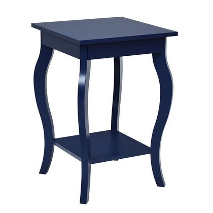 Accent Table End Table with Curved Legs 2-Tier Open Storage Shelves-Blue