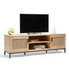 Rattan TV Unit Cabinet Stand Wood Effect 2 Door Storage Shelves | VonHaus