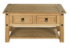 Corona Coffee Table with 2 Drawers & Shelf Solid Mexican Pine Wood Living Room