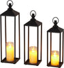 3PCS Lanterns Decorative Outdoor & Indoor, Set of 3 Modern Metal Black Lantern