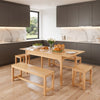 Extendable Dining Table 120-160cm Large Wooden Kitchen Desk & 2 Benches 2 Stools