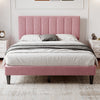 Double Bed Frame, Velvet Upholstered Platform Bed with Channel Tufted Headboard