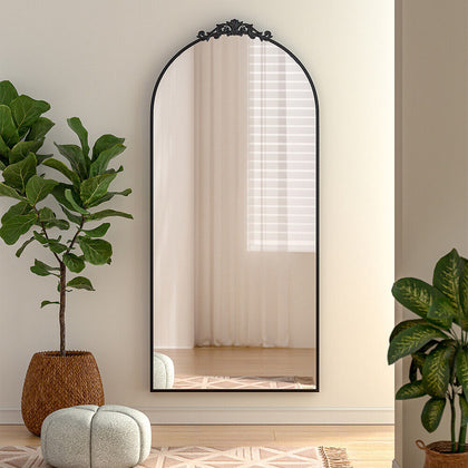 1.8m Large Metal Window Mirror Garden Black Arched Wall Mount Hallway Home Décor