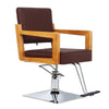 Barber Chair Wooden Handrail Swivel Adjust Seater Height Barber Shop Chair Brown
