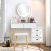 Dressing Table LED Round Mirror Vanity Make up Desk Stool Glass Top Cabinet Set