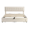 Ottoman Storage Gas Lift Bed Upholstered 5 ft King Bed Frame with Drawer Cream