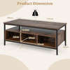 Coffee Table Wooden Storage Shelf Metal Frame Rectangle Brown Black Center Table