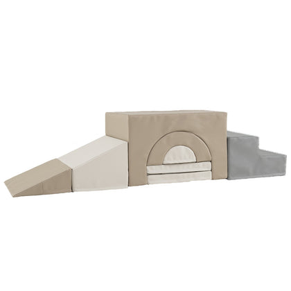 7-Piece Foam Climbing Blocks Soft PU Leather Play Gym-Grey