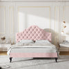 4FT6 Double Size Bed Upholstered Platform Bed Frame with Wood Slat Support Pink