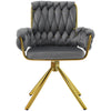 6 Pcs Rotatable Dining Chairs Velvet Padded Metal Legs Kitchen Swivel Chair Grey