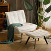Upholstered Velvet Fabric Armchair and Footstool Adjustable Back Lounge Chair UK