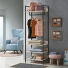 Industrial Open Wardrobe Clothes Rail Bedroom Storage Unit Shelves White Oak