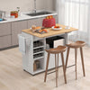 Drop Leaf Kitchen Island Cart Storage Cart on Wheels-Black-White