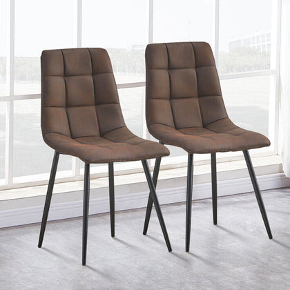 2X Dining ChairsBrown Faux Leather Kitchen Padded Soft Seat Metal Leg